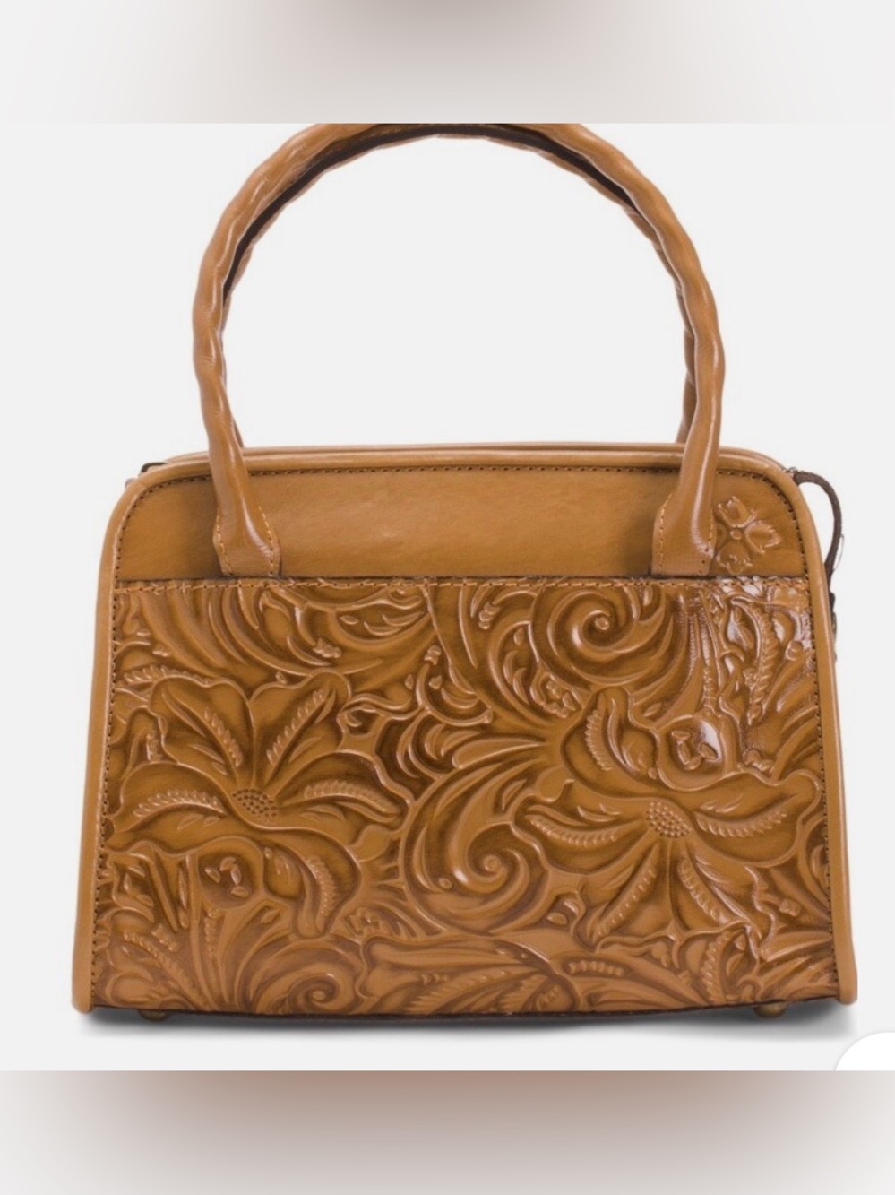 Patricia Nash Embossed Floral Leather Satchel Bag - Tan